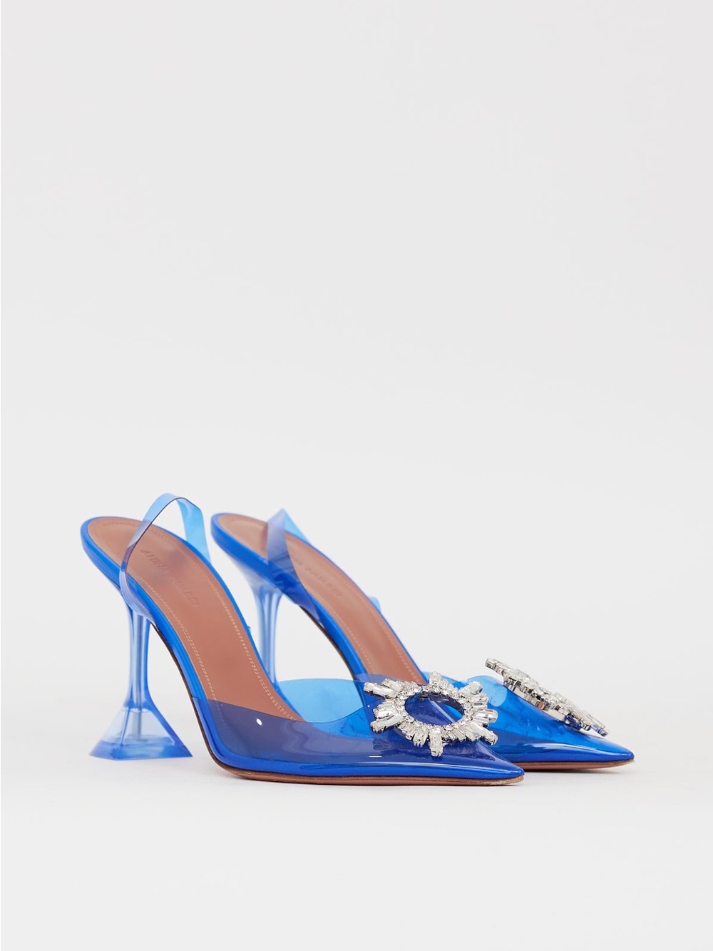 Amina Muaddi Begum Slingback Pumps Blue PVC Crystal Heels Size 42 Italy